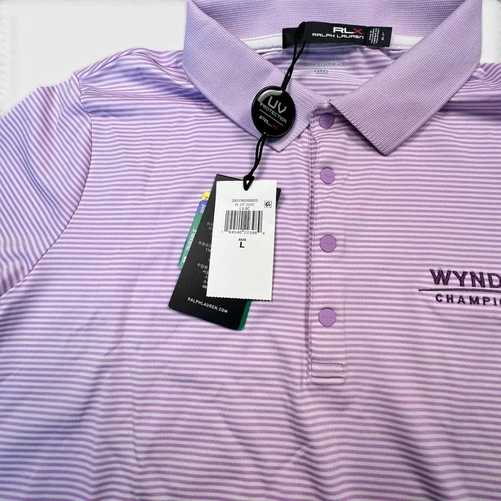 Wyndham Championship Shirt Polo Womens Large Purple Stripe RLX Ralph Lauren Golf